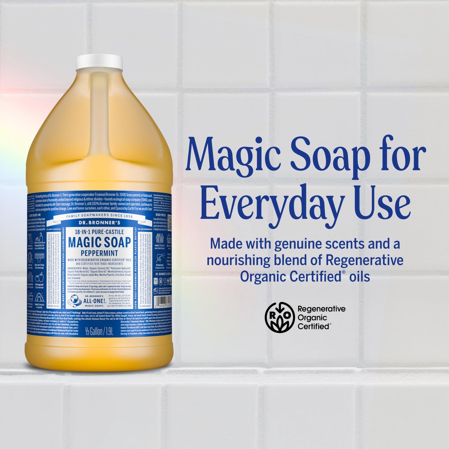 Dr. Bronner's- Pure-Castile Magic Liquid Soap (Peppermint 64,oz)- Made with Regenerative Organic Certified Oils- For Hand, Body, Face, Laundry, Pets Beauty & Personal Care Dr. Bronner's