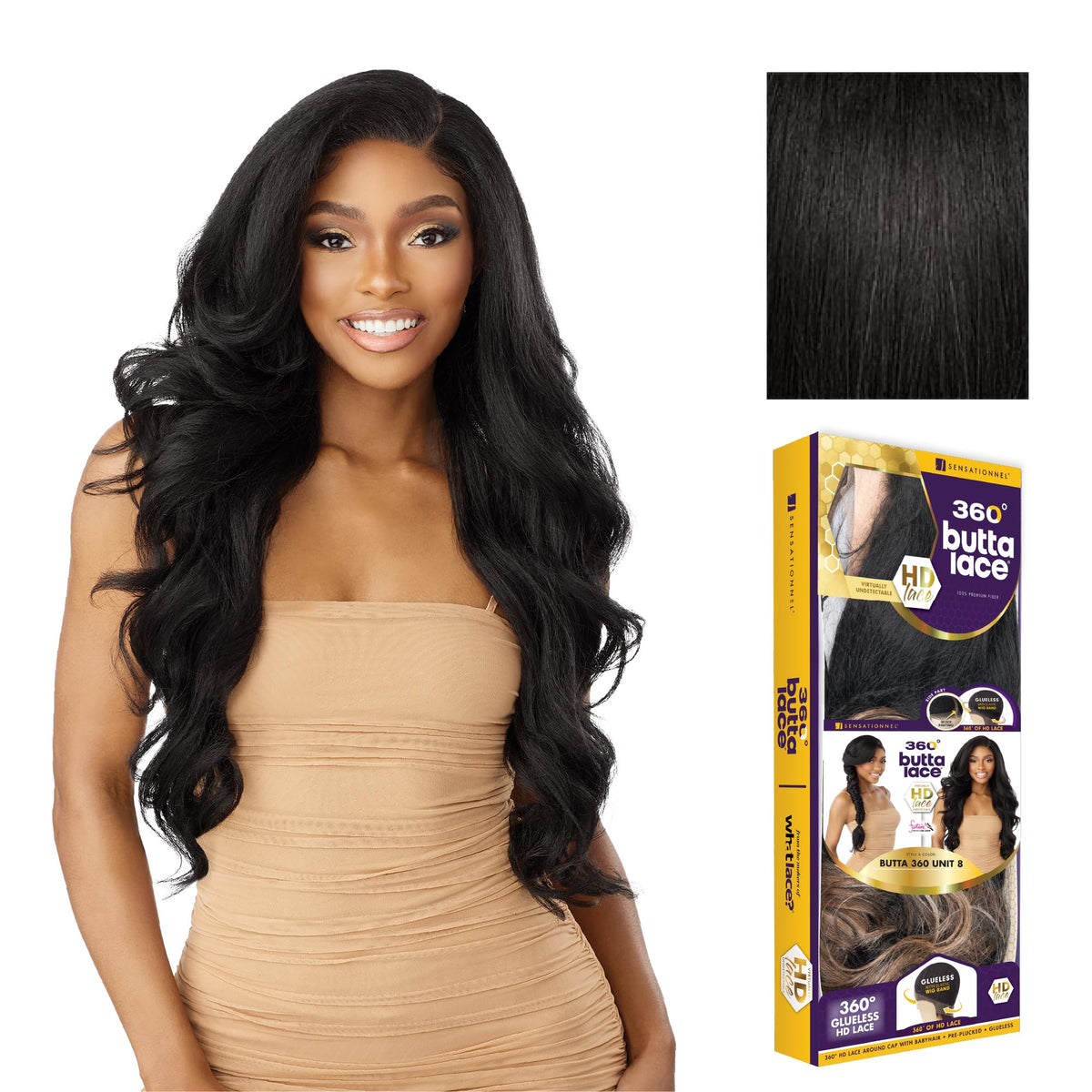 Sensationnel Butta 360 LaceWig-Unit 8, 1B OFFBLACK