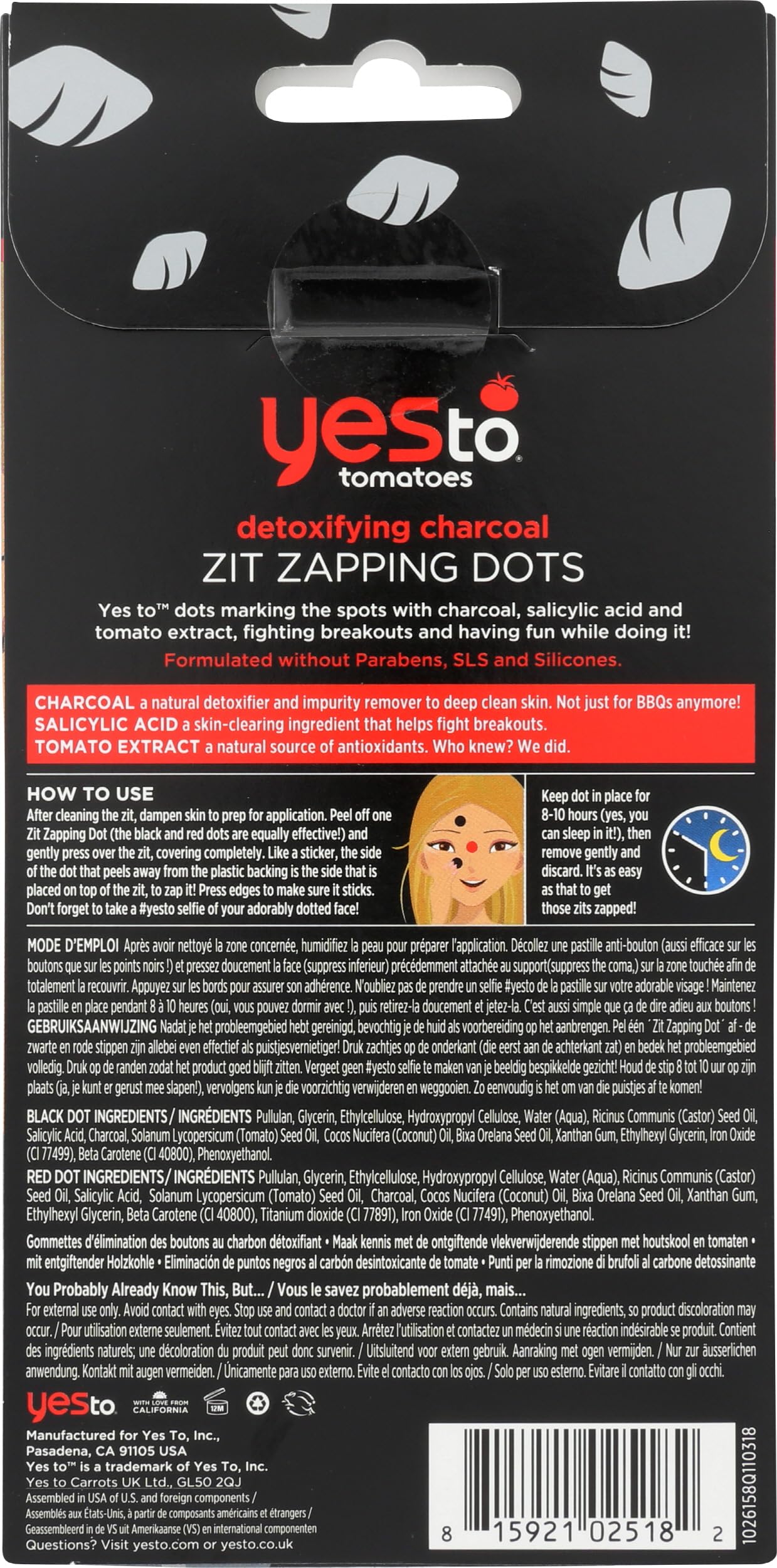 Yes To Detoxifying Charcoal Zit Zapping Dots, 24 Zit Zapping Dots, Paraben Free, Cruelty Free, 1 Count (Pack of 6) Beauty & Personal Care Yes To