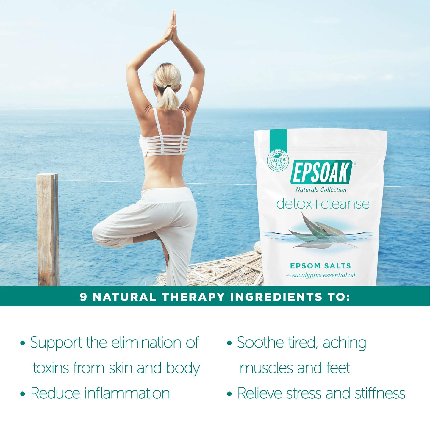 Epsoak Epsom Salt 2 lb. USP Magnesium Sulfate with Detox + Cleanse Scent Resealable Epsom Salt Bag, Made in The USA, Cruelty-Free Certified Beauty and Personal Care Epsoak