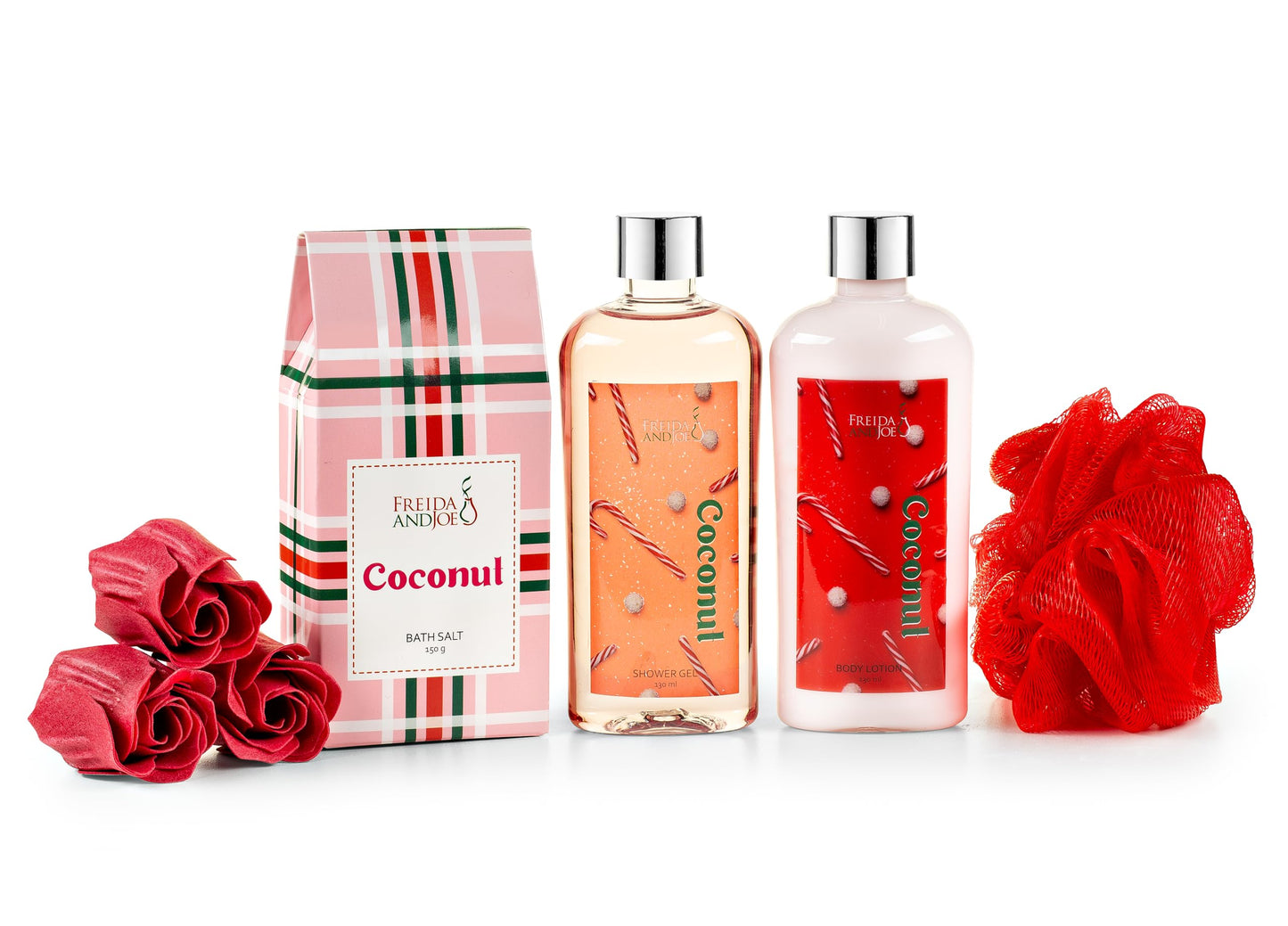 Coconut Spa Gift Basket Bath & Body Set, Red & Green Beauty and Personal Care Freida and Joe
