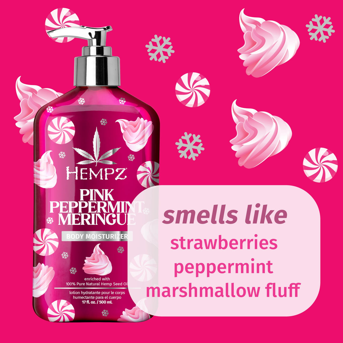 Hempz NEW Pink Peppermint Meringue Body Moisturizer, Body Lotion, Fall and Winter Skin Care for Men & Women, Limited Edition, 17 fl.oz. Beauty & Personal Care Hempz