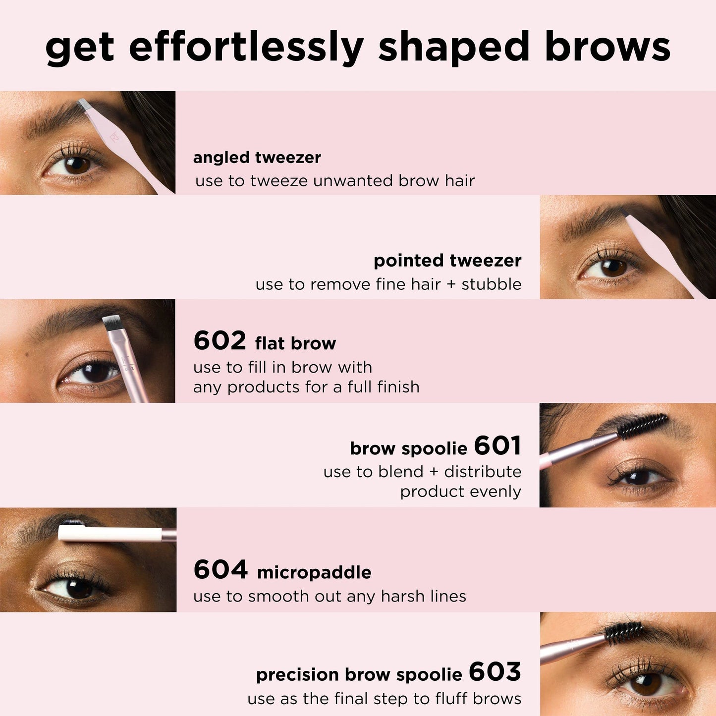 Real Techniques Brow Shaping Set, Spoolie, Tweezers & Brow Brushes, Dual-Ended Tools, For Styling, & Shaping Eyebrows, Get Full, Fluffy Brows Beauty & Personal Care Real Techniques