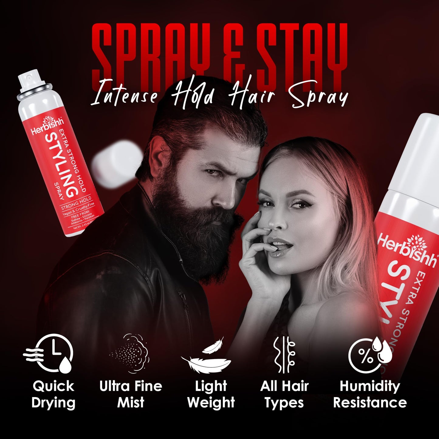 Herbishh Extra Strong Hold Styling Spray (69 g), Mini Travel Size Aerosol Mist for Fine Hair, Long Lasting & Non-Sticky, Flake-free & Quick Drying Beauty & Personal Care Herbishh