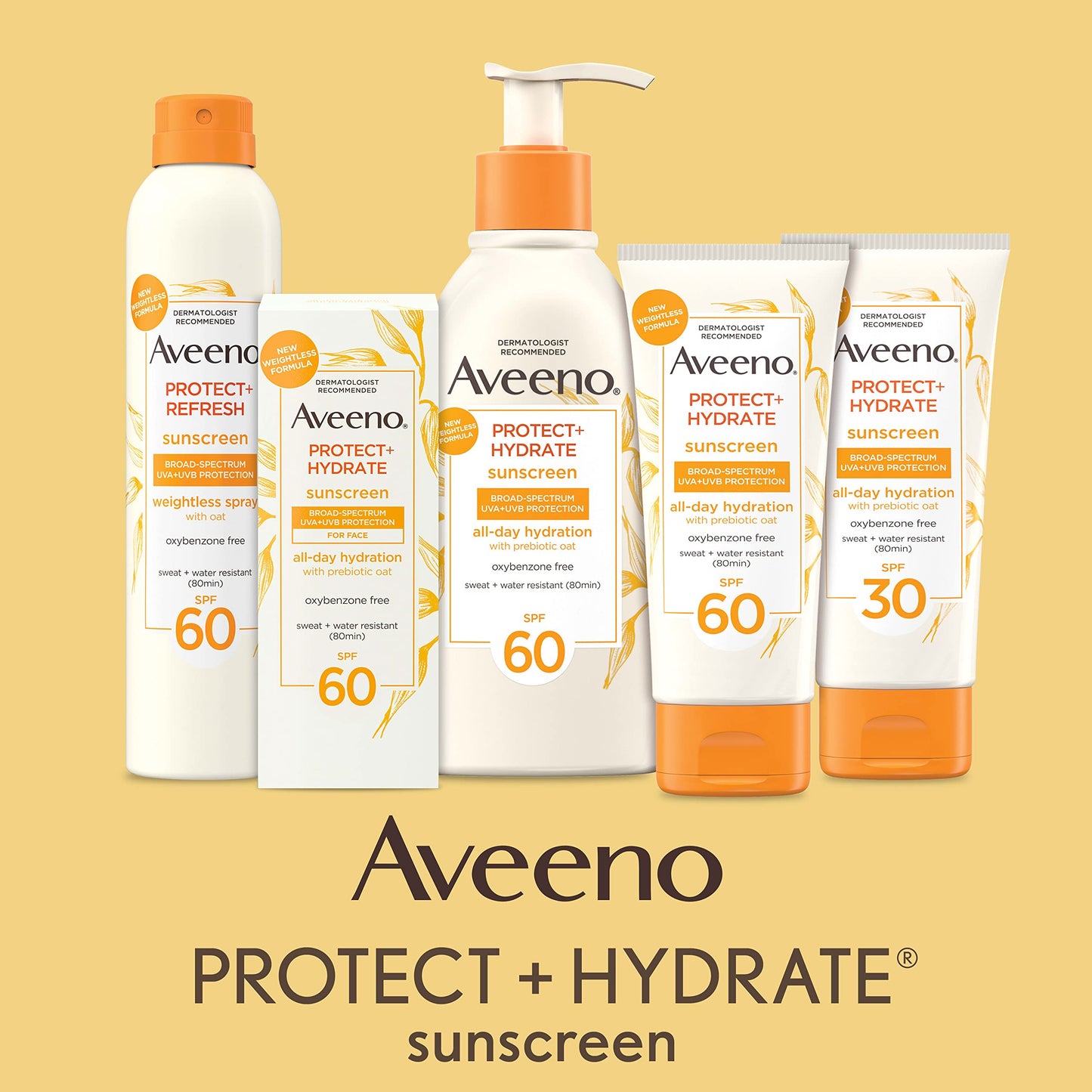 Aveeno Protect + Hydrate Sunscreen Moisturizing Lotion with Prebiotic Oat, Broad Spectrum SPF60, Paraben, & Oil Free, Weightless, Water & Sweat Beauty & Personal Care Aveeno