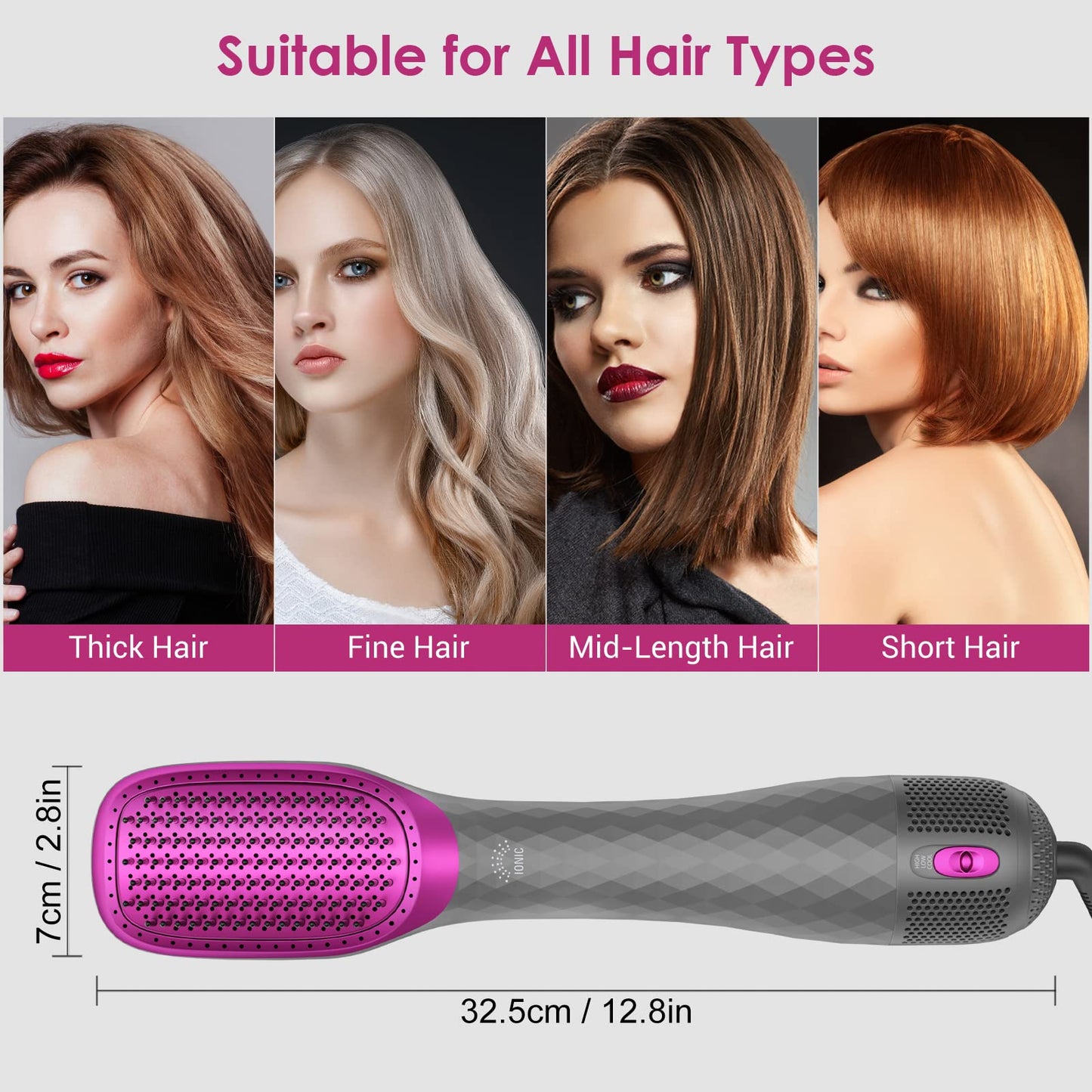 APOKE 3 in 1 Hair Dryer Brush Professional 1200W Powerful Ceramic Tourmaline 3 Heat/2 Speed Settings One Step Hair Dryer and Styler (Gray) Beauty & Personal Care APOKE