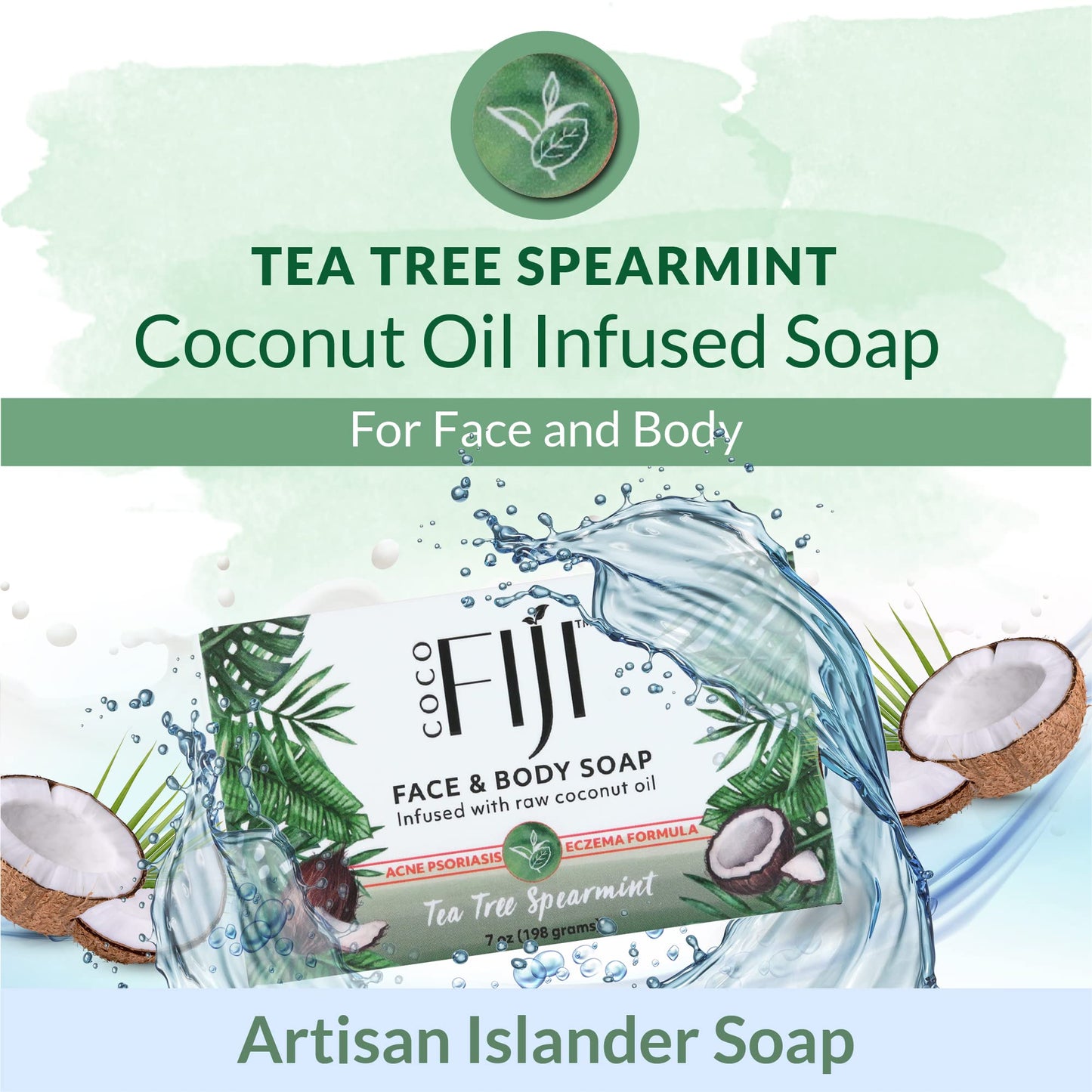 Coco Fiji Soap Bar for Face and Body Infused With Organic Coconut Oil, Tea Tree Spearmint, Essential Oil, Natural Soap for Moisturizing & Pore Beauty & Personal Care Organic Fiji