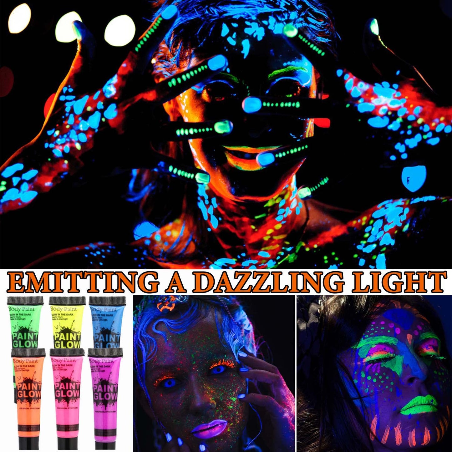 6 Pcs Glow in the Dark Face Body Paint,Blacklight Neon Face & Body Paints,Easily Cleanable Paint Set Neon Makeup Glow in the Dark Party Supplies Beauty & Personal Care BKPPLZP