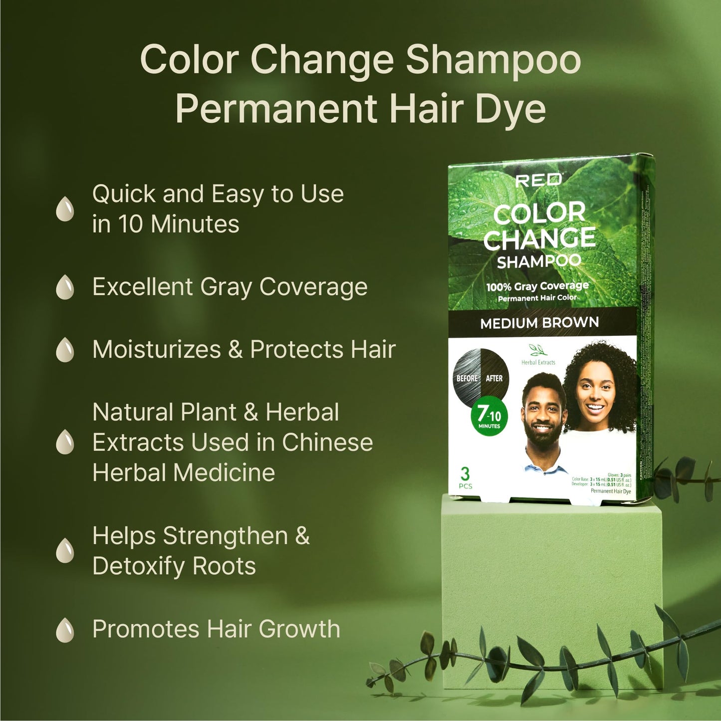 Red by Kiss Color Change Shampoo - Permanent Hair Color with 100% Gray Coverage, Quick 7-10 Minute Formula, No Tools Needed, Herbal Extracts, Includes Beauty & Personal Care Red by Kiss