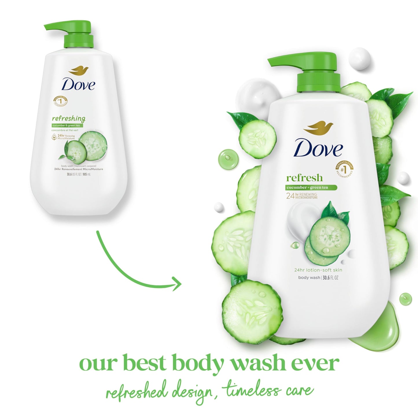 Dove 24hr Lotion Body Wash Refresh Cucumber & Green Tea, 30.6 oz | Hydrating body wash with MicroMoisture and a refreshing spa-inspired scent (Pack Beauty and Personal Care Dove