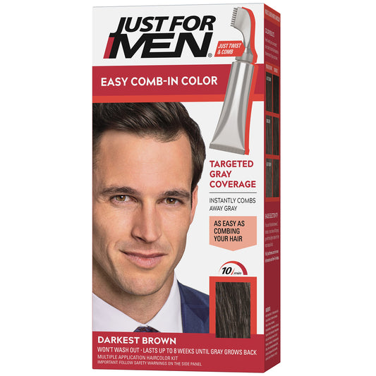 Just For Men Easy Comb-In Color (Formerly Autostop), Gray Hair Coloring for Men with Comb Applicator Included, Easy No Mix Application - Darkest Beauty & Personal Care Just for Men