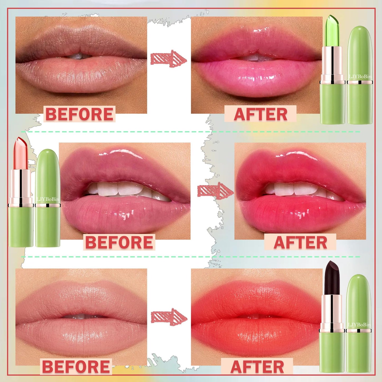3PCS Aloe Vera Color Changing Lipstick Set,Magic Jelly Lipstick Long Lasting Highly Pigmented Color Change Lip Gloss,Waterproof Lips Moisturizer Beauty & Personal Care LJYBoBin