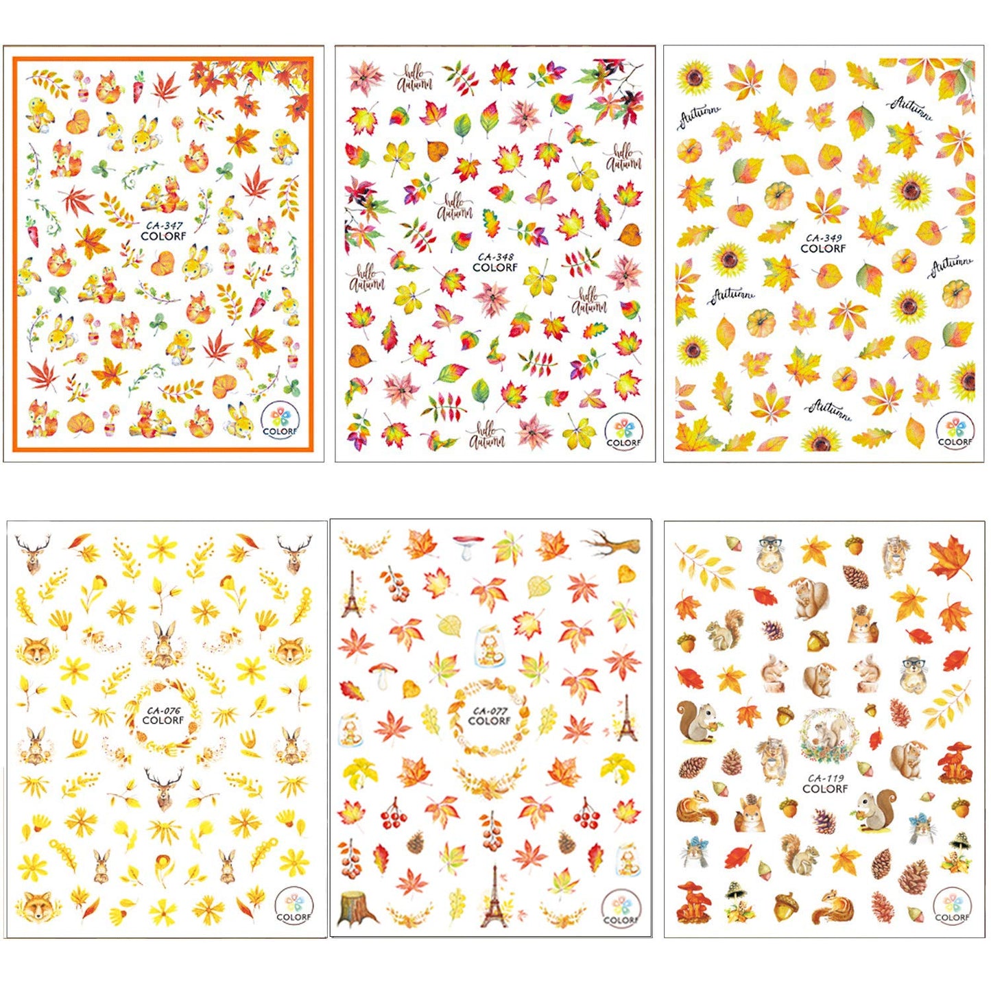 Adurself 1000+ Patterns Autumn Nail Art Decals Fall 3D Nail Self-Adhesive Stickers Harvest Pumpkin Maple Leaves Sunflower Squirrel for Women Girls Beauty & Personal Care Adurself