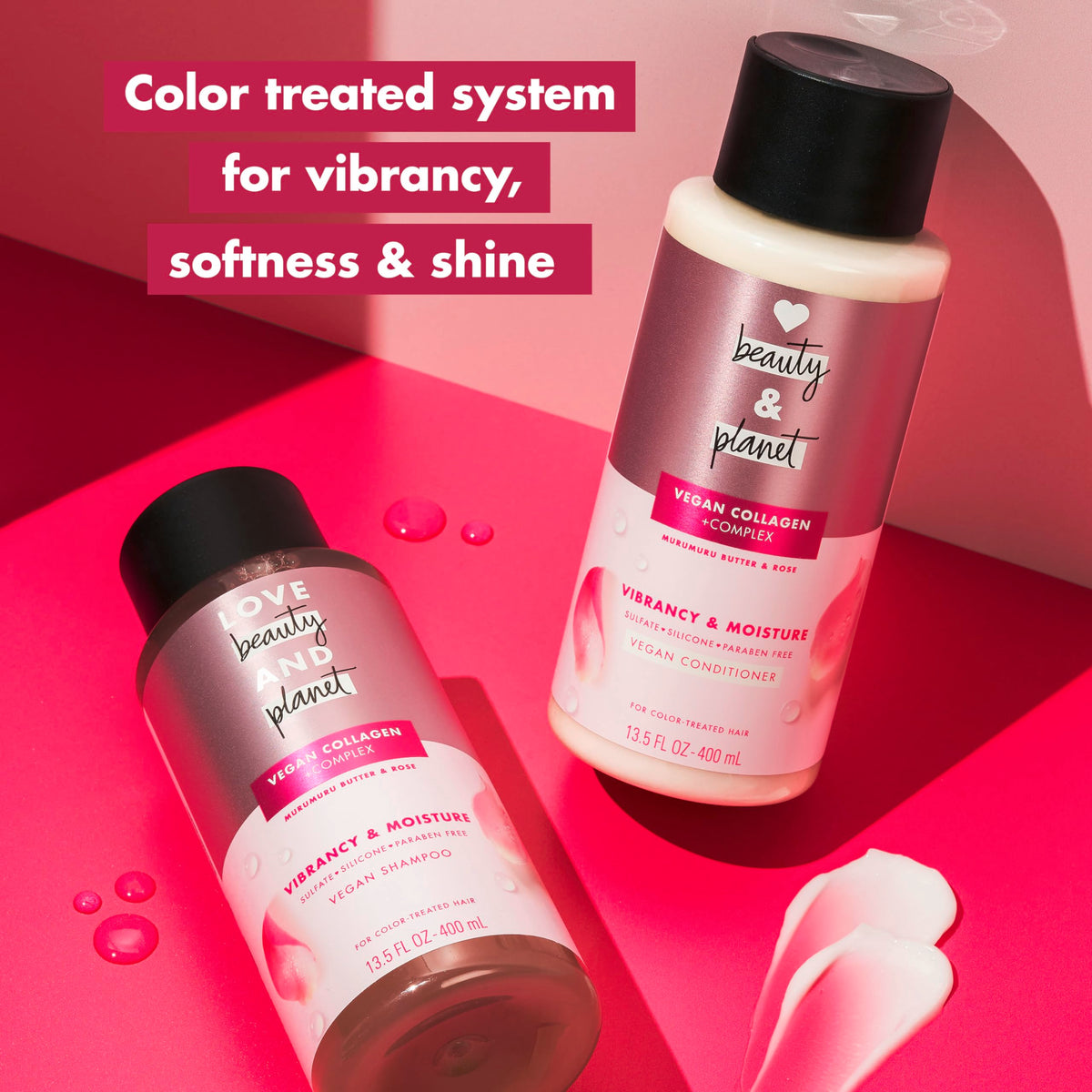 Love Beauty and Planet Vegan Collagen Moisture Conditioner Murumuru Butter & Rose, for Color-Treated Hair Vibrancy,with a