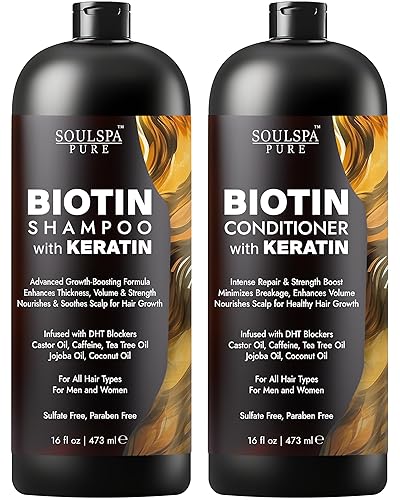 Biotin Shampoo and Conditioner Set with Keratin - Sulfate-Free Advanced Anti-Thinning, Hair Growth Shampoo and Conditioner Combo Repair Formula Beauty & Personal Care SOULSPA PURE