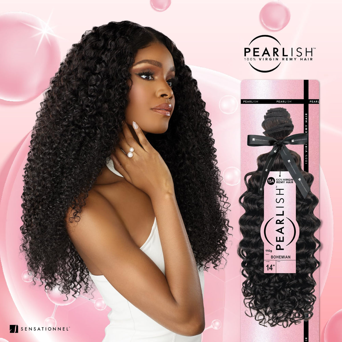 Sensationnel Pearlish Bundle Human Hair-Bohemian,14 Inch, NATURAL/BLACK