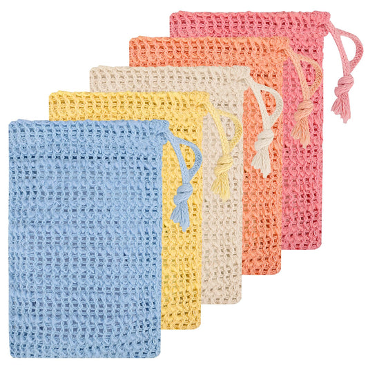 Linkidea 5 Pack Soap Bag Pouch, Colorful Exfoliating Saver with Drawstring, Reusable Body Scrubber Pocket for Bath Shower Beauty and Personal Care Linkidea