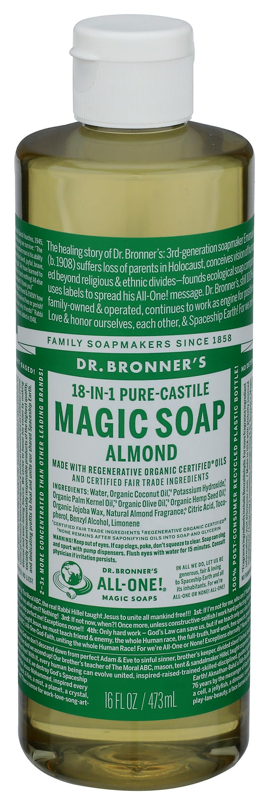 Dr. Bronner's 18-in-1 Hemp Almond Pure-Castile Liquid Soap, 1 Pound (Pack of 1). Beauty & Personal Care Dr. Bronner's