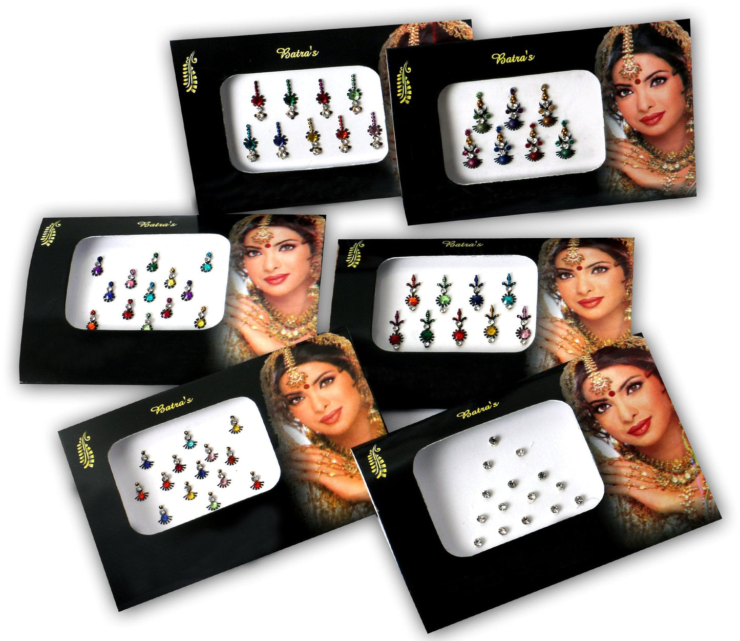 6 Packs- 42 Self-Adhesive Bindis Small to Long Forehead Tika Beauty & Personal Care Fine Touch