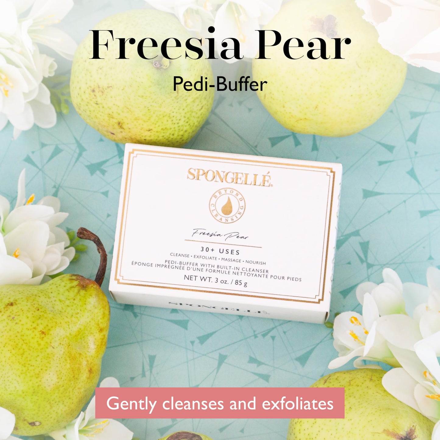 Spongellé Freesia Pear Pedi Buffer Bath Sponge - Exfoliating Foot & Heel Scrub - Cleanse, Exfoliate, and Nourish in One Easy Step - Cruelty-Free Beauty and Personal Care SPONGELLÉ