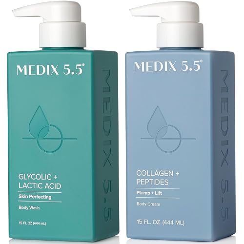 MEDIX 5.5 Exfoliating AHA Glycolic Acid Face & Body Wash Cleanser + Collagen Moisturizing Body Cream Lotion Skin Care 2PC Set | Alpha Hydroxy Acid Beauty & Personal Care Medix 5.5