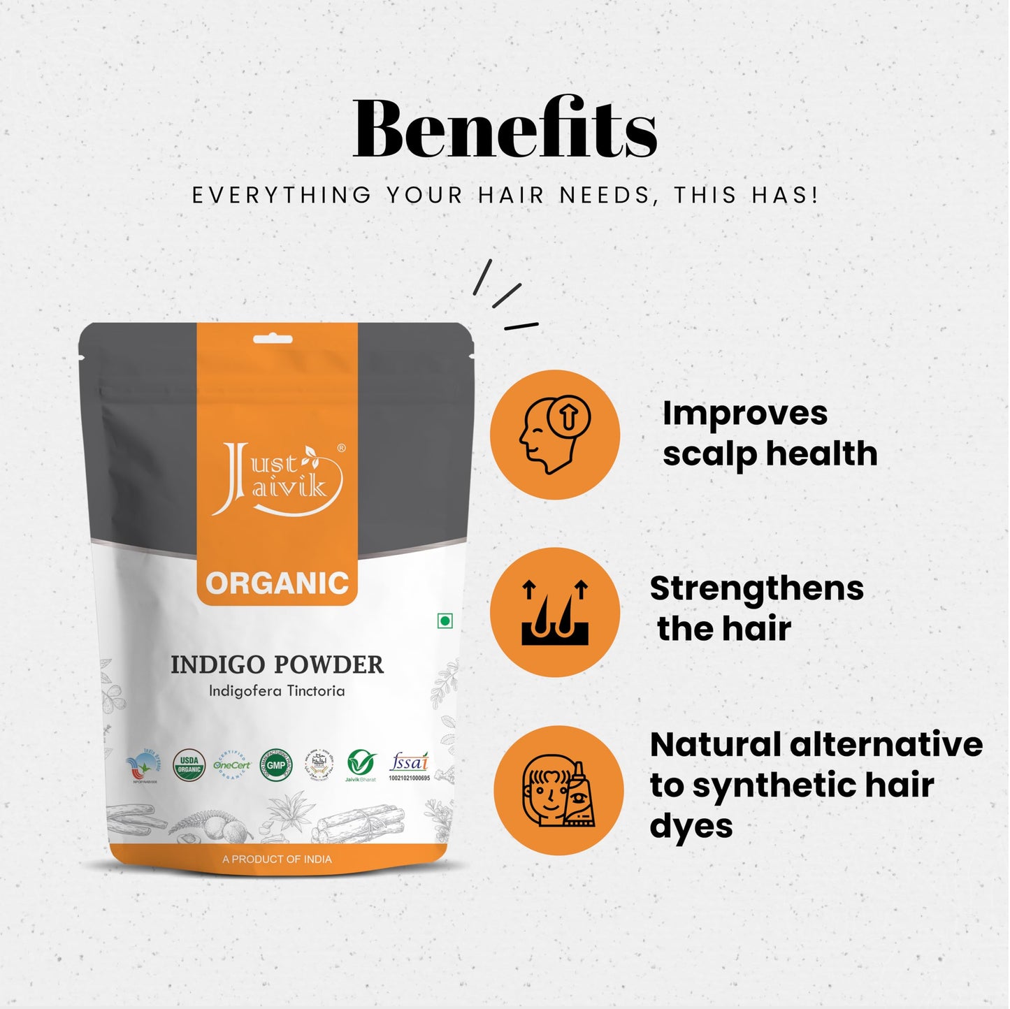 Just Jaivik 100% Organic Indigo Powder - 227 gms / 1/2 LB Pound / 08 Oz - Indigofera Tinctoria- A 100% Organic Hair Dye - Color your hair dark brown Beauty & Personal Care Just Jaivik