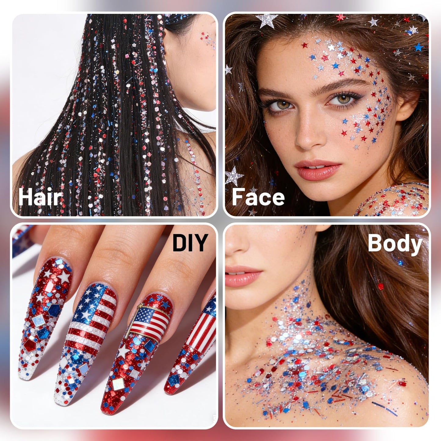 DAGEDA Red White Blue Body Glitter Stick, Sparkly Face Glitter Makeup, 4th of July Outfits Accessories for Women, Shimmer Face Paint Stick, Fourth Beauty and Personal Care DAGEDA