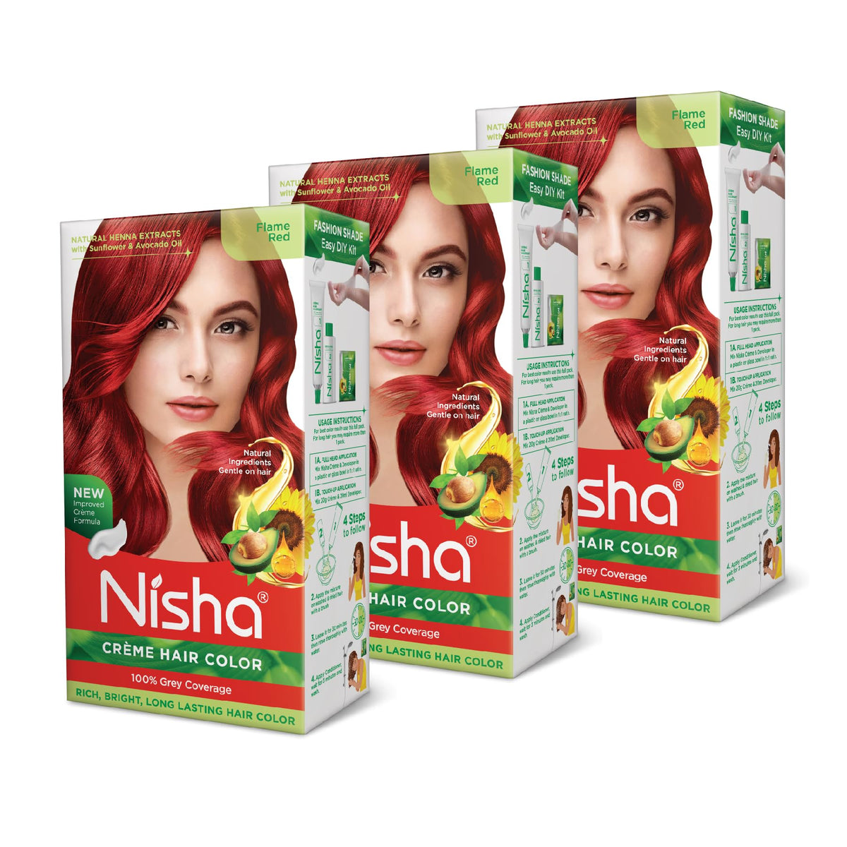Nisha Creme Hair Color Flame Red Hair Dye Permanent Red Hair Colour 5.07 fl oz, Pack of 3 Beauty & Personal Care Nisha