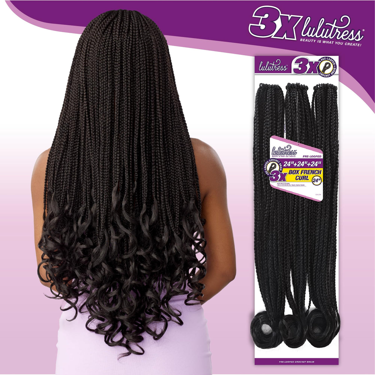 Sensationnel Lulutress Crochet Braid-3X Box French Curl 24in,1p 1B OFFBLACK