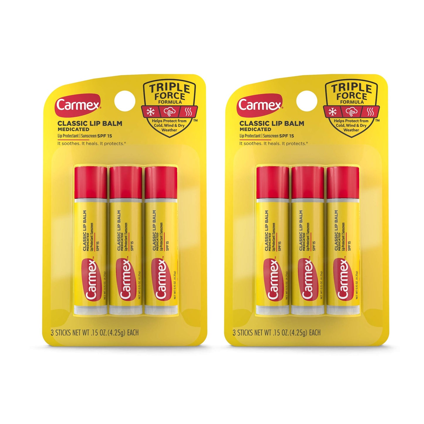 Carmex Medicated Lip Balm Sticks, Lip Moisturizer for Dry, Chapped Lips, 0.15 OZ - (2 Packs of 3) Beauty and Personal Care Carmex