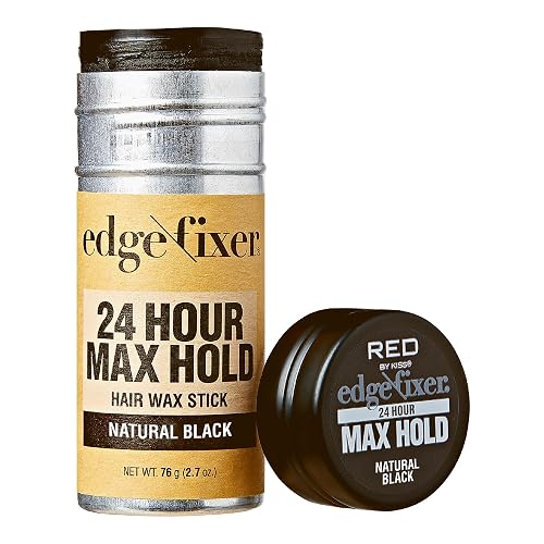 Red by Kiss Hair Wax Stick 24HR Max Hold Edge Fixer Edge Control Pomade Non-Sticky, Non-Oily Flake Free Hair Styling Wax 2.7 oz. (Natural Black) Beauty & Personal Care Red by Kiss
