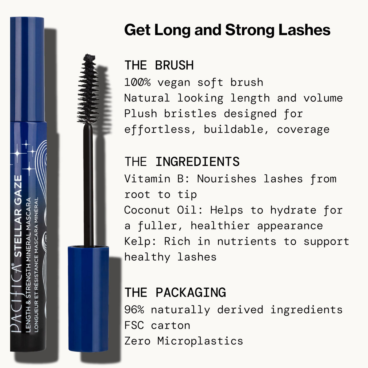 Pacifica Stellar Gaze Mascara (Supernova Black, Glass Vial) - Length & Strength Formula with Coconut & Vitamin B, Sustainable Packaging, Vegan