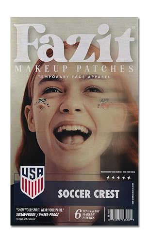 Fazit US Soccer Crest - Red, Blue & Silver Glitter Makeup Patches - Waterproof & Sweat-Proof Face Stickers - Long-Lasting Game Day Glam, USA Spirit Beauty & Personal Care Fazit