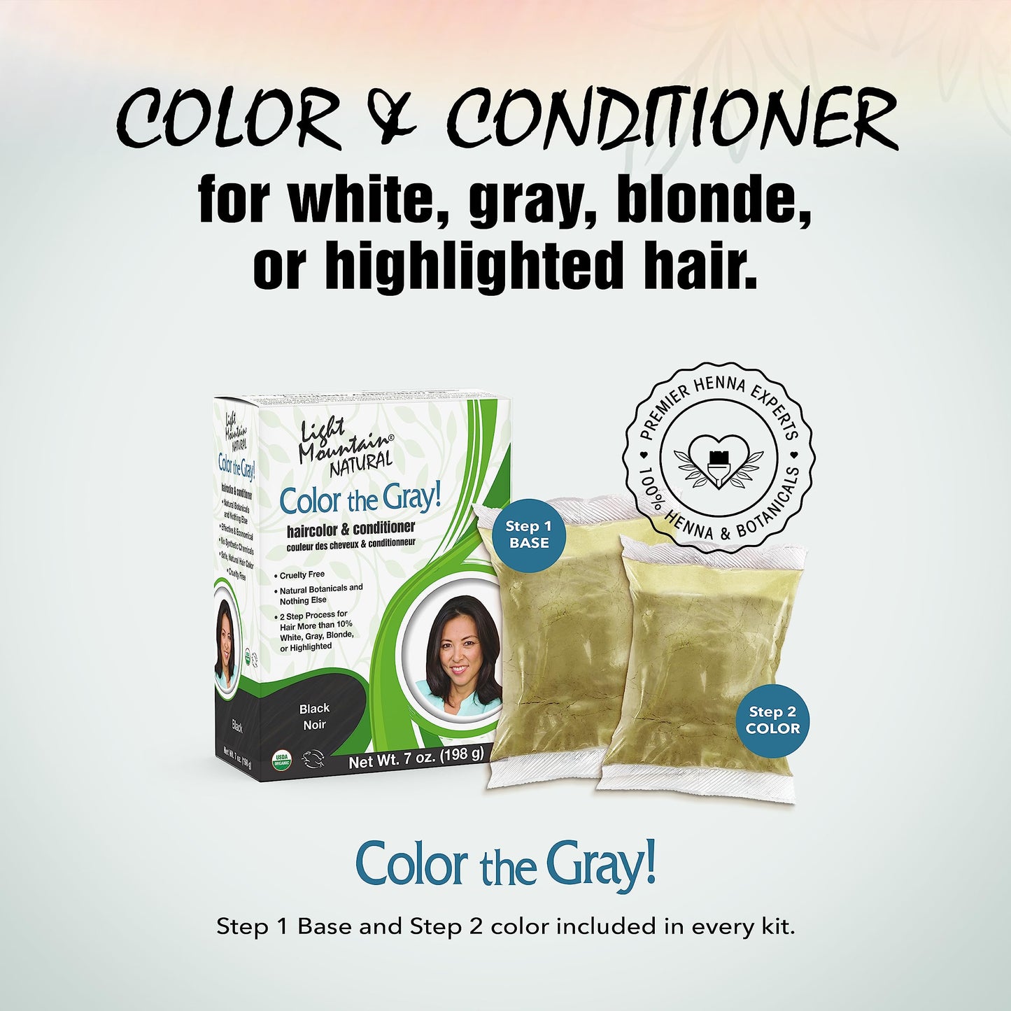 Light Mountain Henna Hair Color & Conditioner, Color the Gray - Black Hair Dye for Men/Women, 2-Step Chemical-Free, Semi-Permanent Hair Color Beauty & Personal Care LIGHT MOUNTAIN
