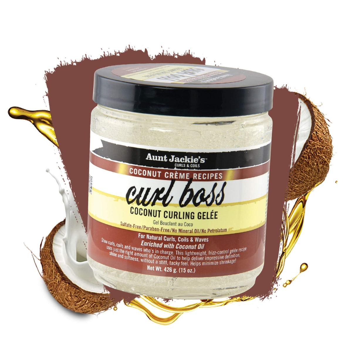 Aunt Jackie's Coconut Crème Recipes Curl Boss Coconut Curling Hair Gel for Natural Curls, Coils and Waves, 15 oz Beauty & Personal Care Aunt Jackie's
