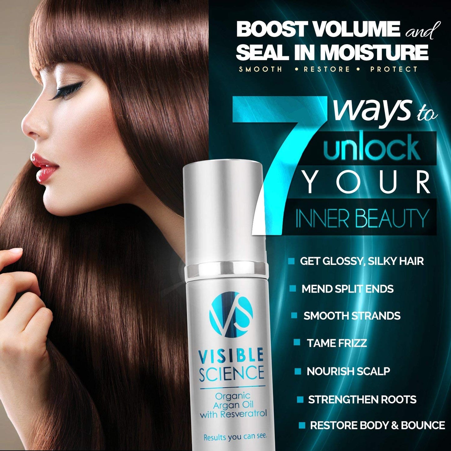 Visible Science Argan Oil Anti Aging Hair Serum - Hair Moisturizer to Repair Damaged Hair with Resveratrol - Antioxidants - Astaxanthin - Organic Beauty & Personal Care Visible Science