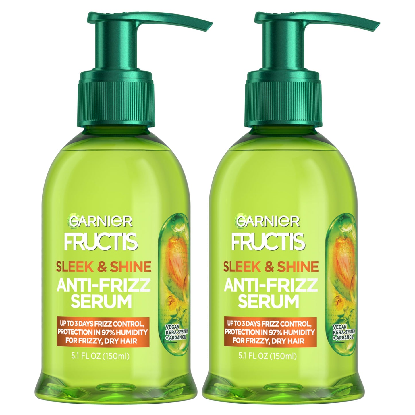 Garnier Fructis Sleek & Shine Anti-Frizz Serum, Leave-In Hair Treatment with Vegan Kera System + Argan Oil, Up to 72HR Frizz Control and Humidity Beauty & Personal Care Garnier