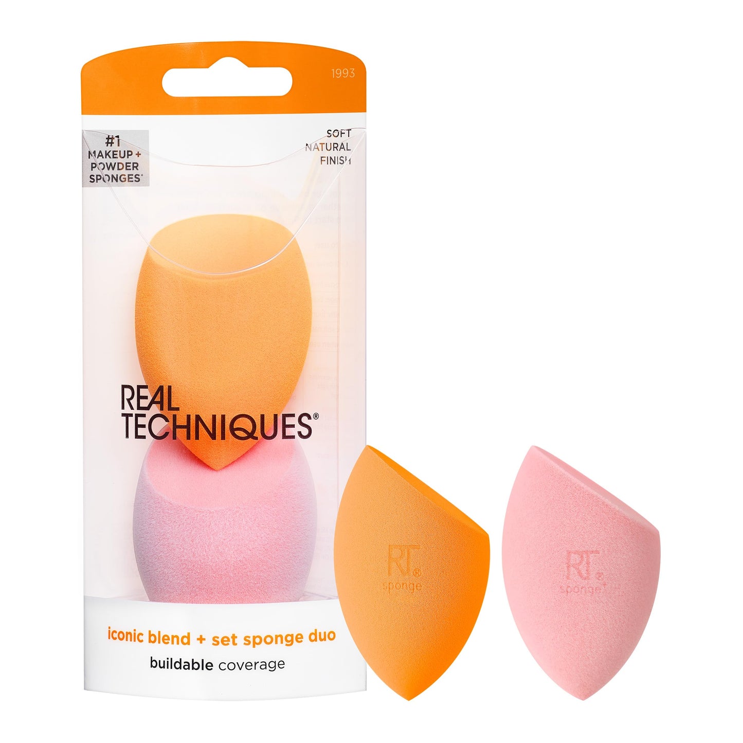 Real Techniques Iconic Blend + Set Makeup Sponge Duo, Makeup Blending Sponges, For Liquid, Cream, & Powder, Cloud Skin, Powder Sponge & Foundation Beauty & Personal Care Real Techniques