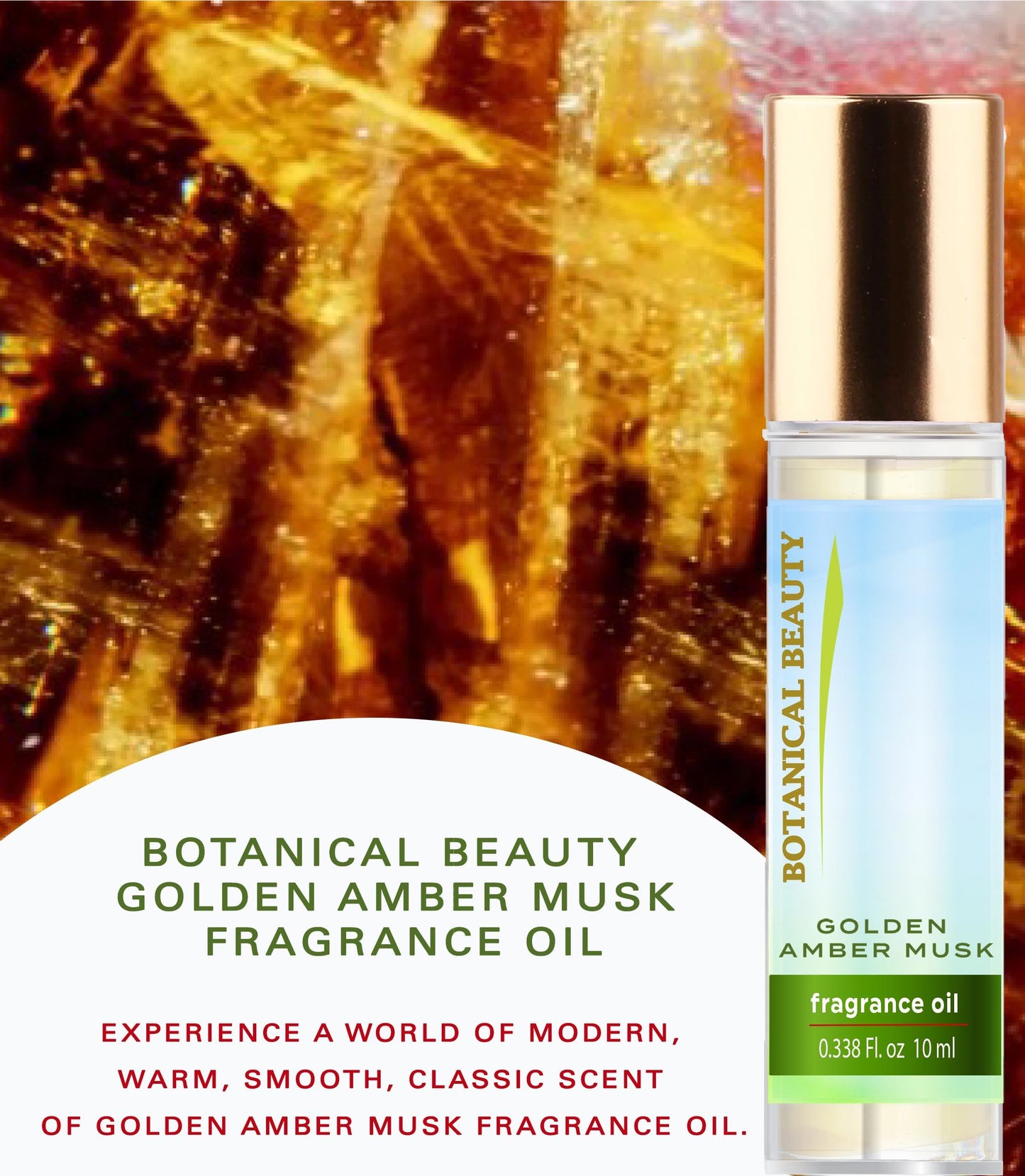 Botanical Beauty GOLDEN AMBER MUSK FRAGRANCE OIL ROLL-ON 0.338 Fl Oz 10 ml Rollerball Perfume, Long Lasting an luxury scent, blend of Golden Amber Beauty & Personal Care Botanical Beauty