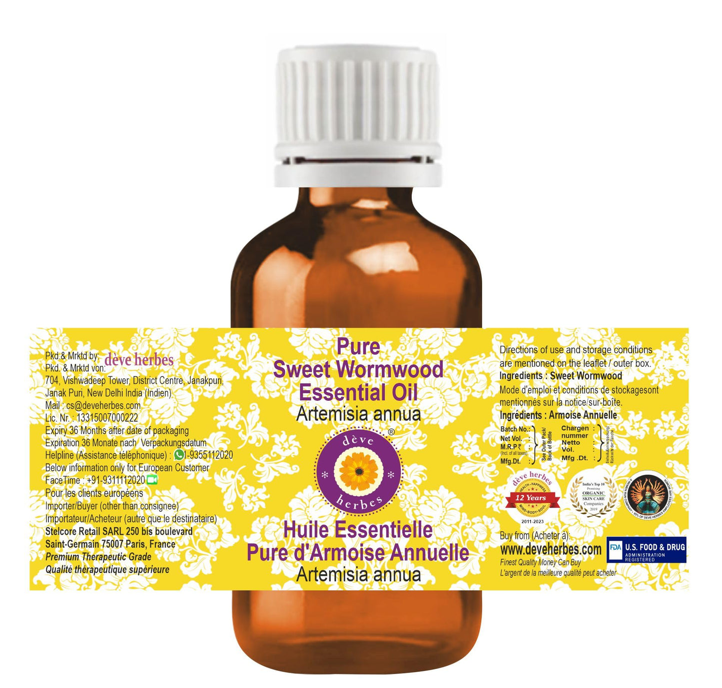 dève herbes Sweet Wormwood Essential Oil (Artemisia annua) Pure - Non-Sticky - Non-Greasy - Lightweight - Men & Women - All Skin Types - Steam Beauty and Personal Care dève herbes