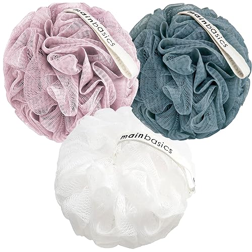 MainBasics Bath Shower Loofah Sponge Pouf Body Scrubber Exfoliator Body Wash Sponge (Set of 3, Airy Blossom) Beauty & Personal Care MainBasics