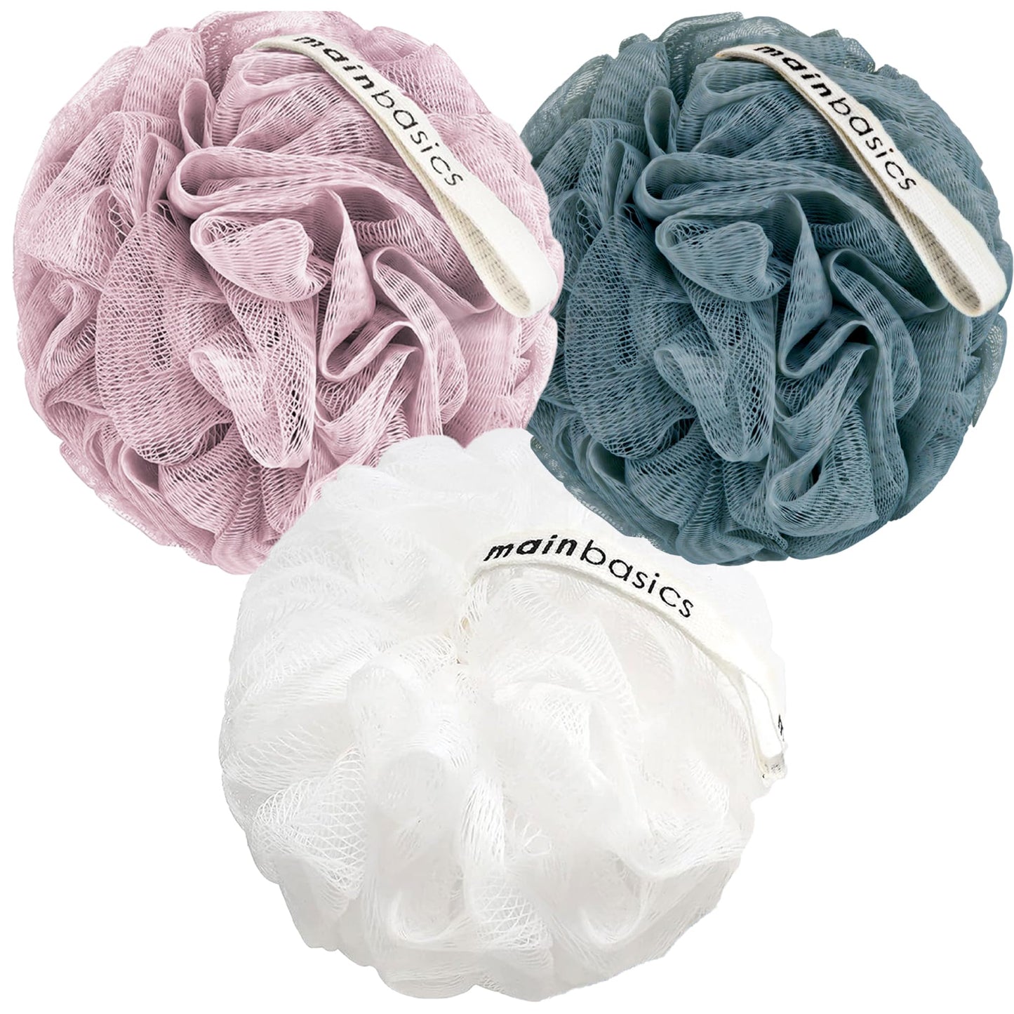 MainBasics Bath Shower Loofah Sponge Pouf Body Scrubber Exfoliator Body Wash Sponge (Set of 3, Airy Blossom) Beauty & Personal Care MainBasics