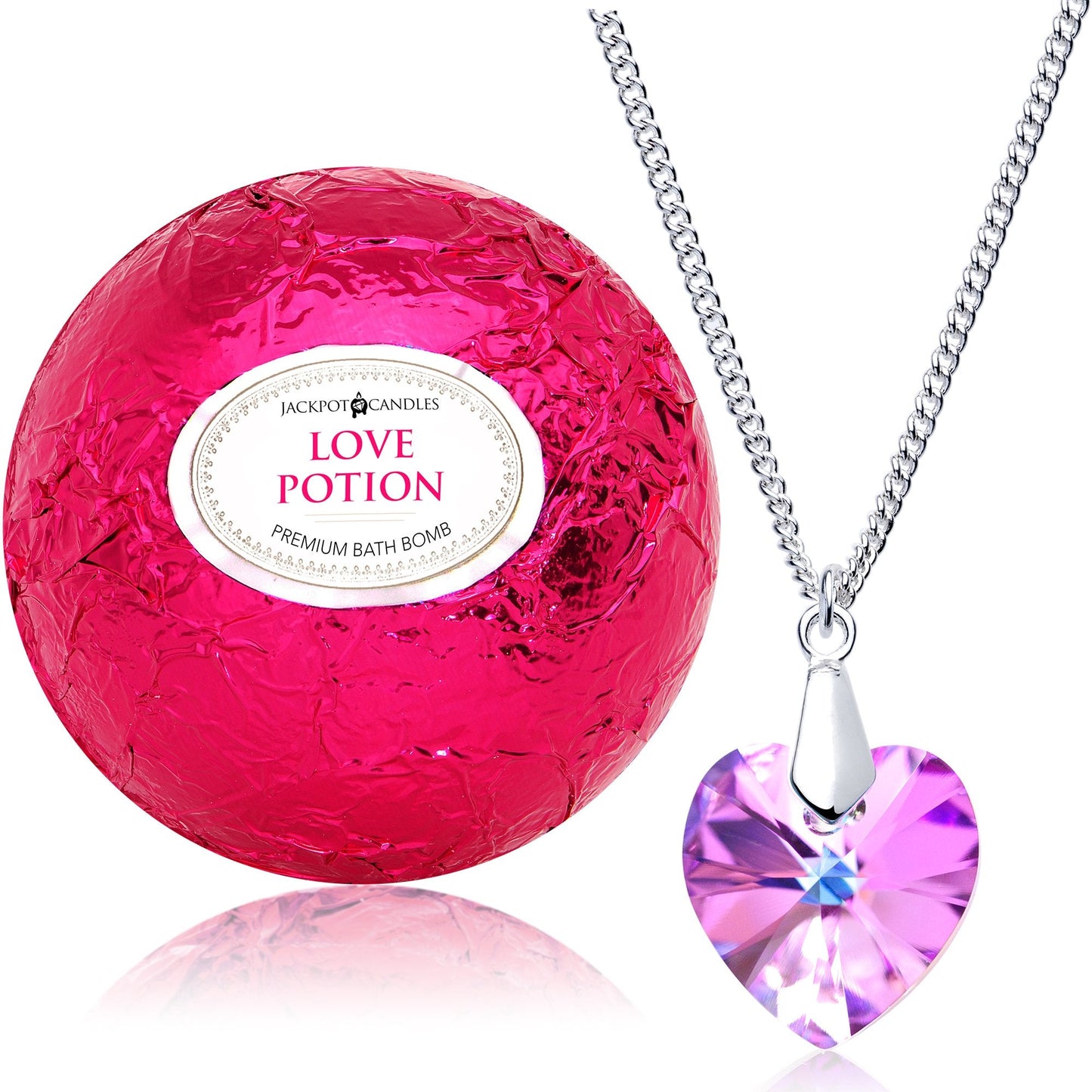 Love Potion Bath Bomb with Necklace Created with Crystal Extra Large 10 oz. Made in USA Beauty & Personal Care Jackpot Candles