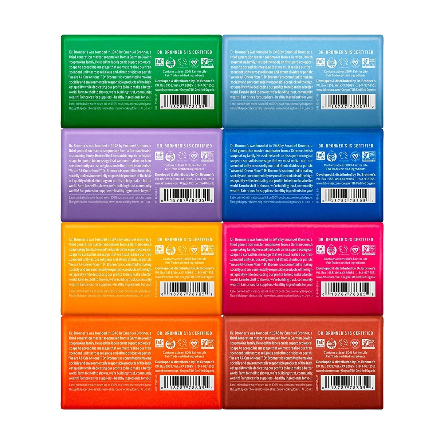 Dr. Bronner's Pure-Castile Magic Bar Soap (5 oz Variety Pack) Almond, Unscented, Lavender, Peppermint, Citrus, Rose, Tea Tree, & Eucalyptus - Made Beauty & Personal Care Dr. Bronner's