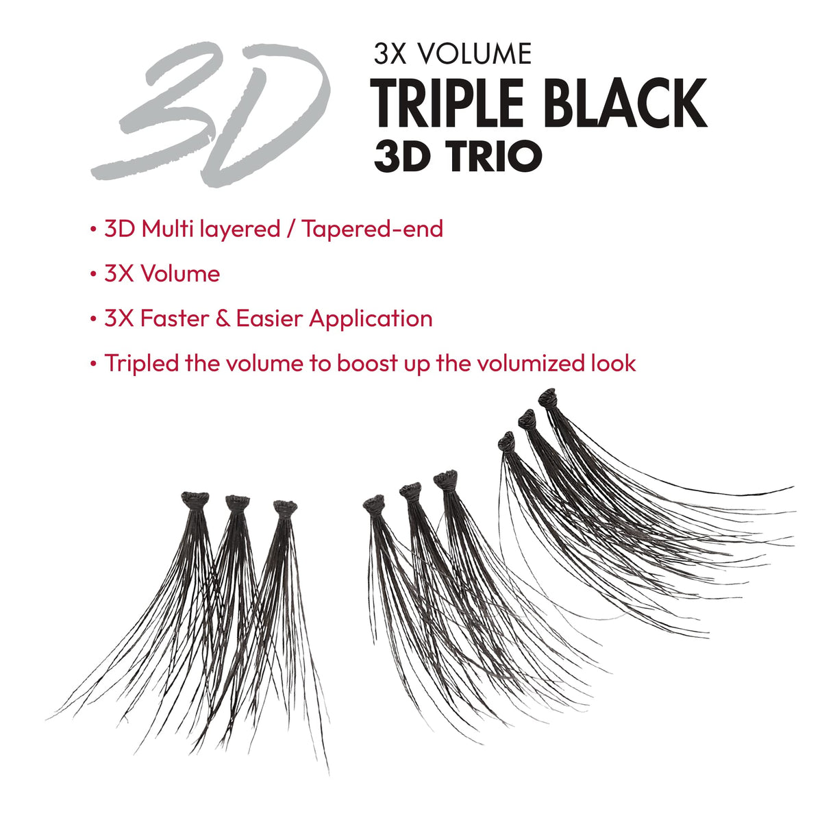 iENVY False Eyelashes Triple Black 3D Individual Trio Lashes 3X Volume Reusable Eyelash Clusters (Long) Beauty & Personal Care i•ENVY