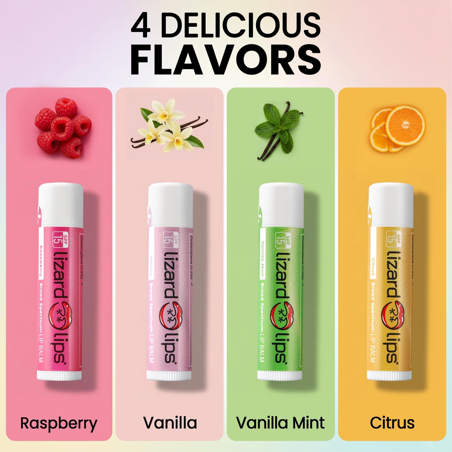 LizardLips Lip Balm SPF 15; Pack of 4 Raspberry, Natural Hydrating Moisturizing Lip Sunscreen; Bright Fruity Flavor; Fun Quirky Beach Vacation Beauty and Personal Care Lizard Lips