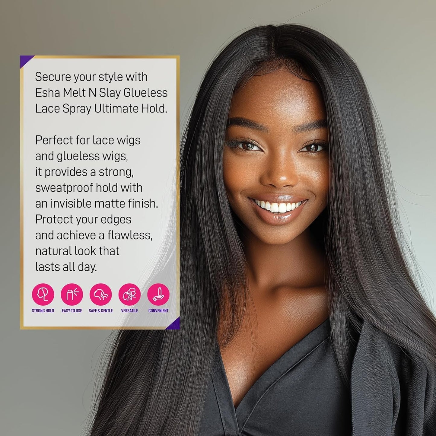 Esha MELT N SLAY Glueless Lace Spray - Ultimate Hold, Sweat & Water Resistant, Long-Lasting Secure Grip for Lace Wigs, Invisible Matte Finish & Edge Beauty & Personal Care Esha
