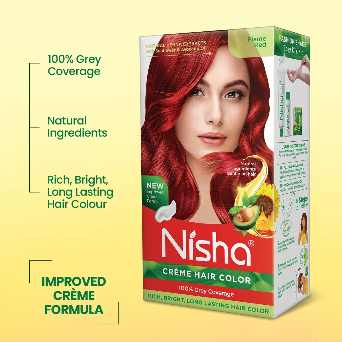 Nisha Creme Hair Color Flame Red Hair Dye Permanent Red Hair Colour 5.07 fl oz, Pack of 1 Beauty & Personal Care Nisha