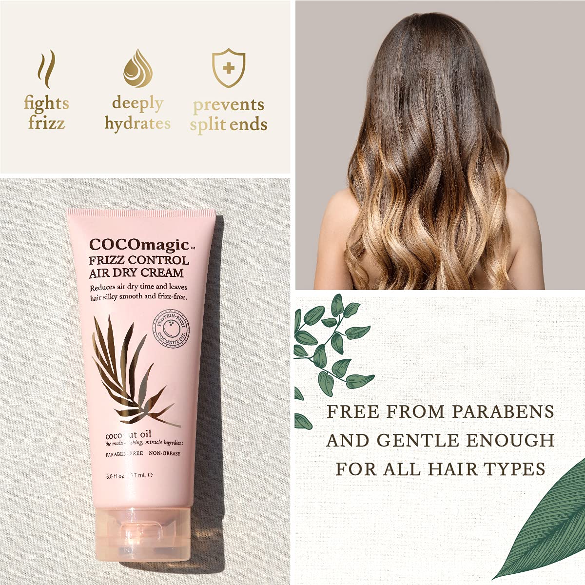 Cocomagic Frizz Control Air Dry Cream | Anti-Frizz Styling Cream | Helps to Calm and Smooth Frizzy Hair | Paraben Free, Cruelty Free, Made in USA (6 Beauty & Personal Care Cocomagic