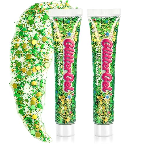 Green Face Glitter & Body Glitter Gel, Self-Adhesive Chunky Glitter Makeup for Face Body Hair, Easy Wash Off, Festival Rave Cosplay for Women Kids Beauty & Personal Care Bwhrmt